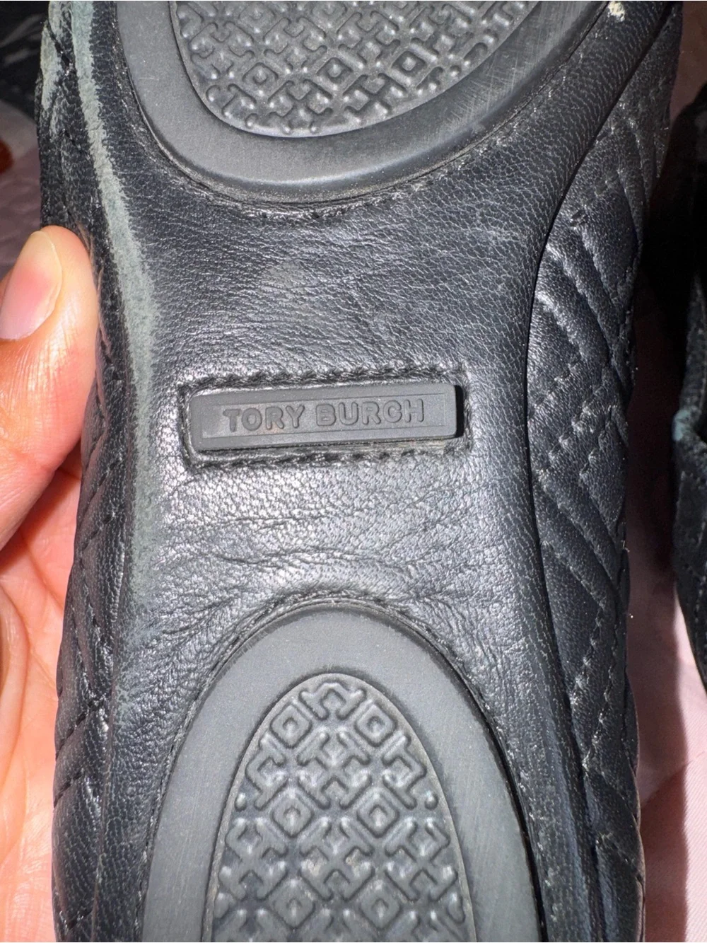 Tory Burch Black Quilted Flats with Gold Logo Medallions